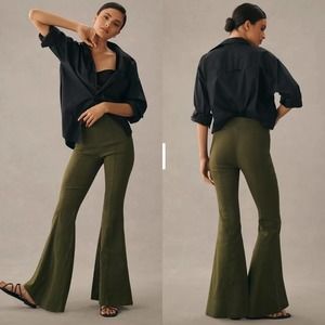 Anthropologie Maeve Pants Womens 4 Holly Green Slim Trumpet Flare High Rise Boho